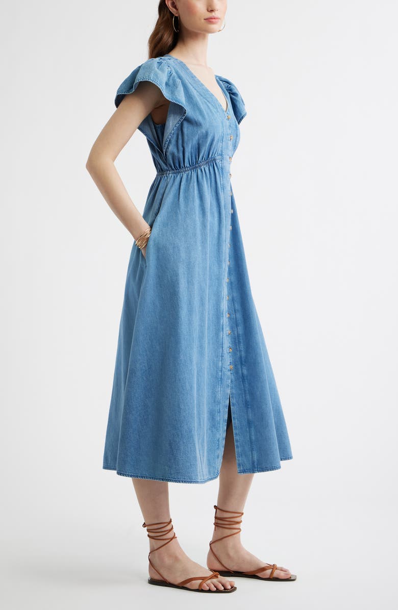 Treasure & Bond Button Front Chambray Midi Dress, Alternate, color, Light Blue Wash