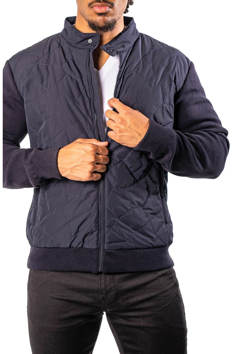 Big Diamond Mixed Media Quilted Bomber Jacket, Alternate, color, BLUE