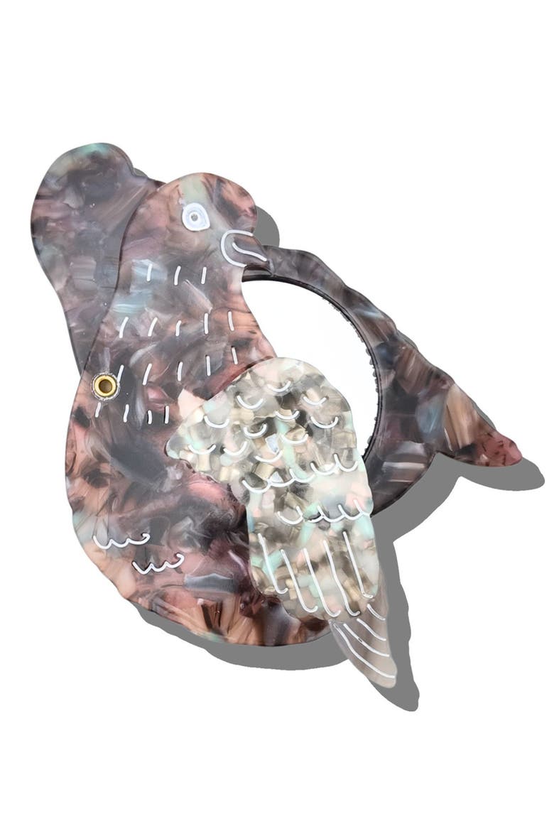 Hand-Painted Pigeon Compact Mirror, Alternate, color, GRAY