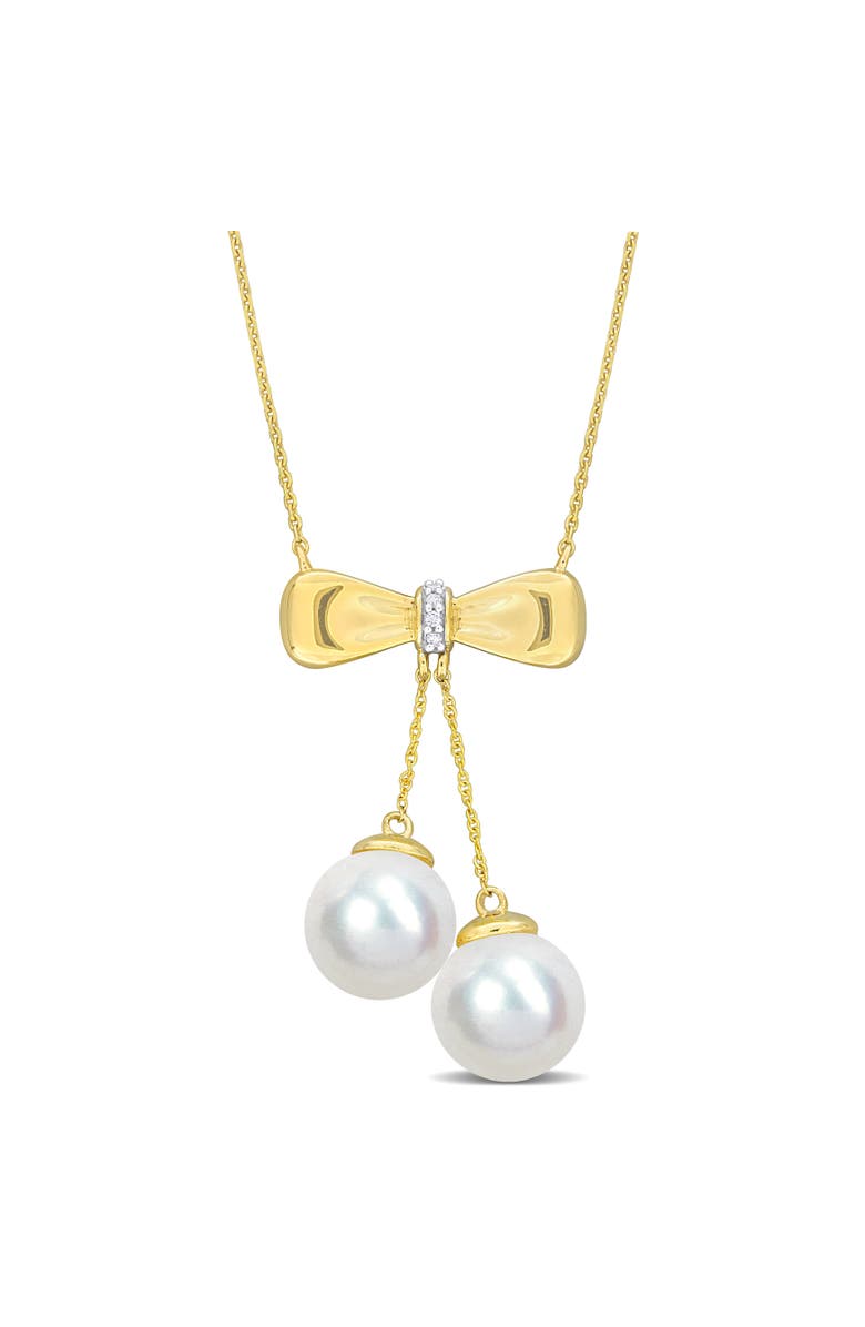 Julianna B. Cultured Pearl & Diamond Bow Necklace 10k, Main, color, White Fw Pearl