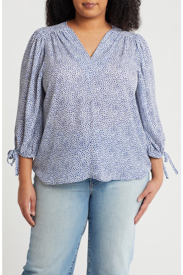 Dot V-Neck Long Sleeve Top, Main, color, BLUE