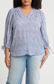 Renee C Dot V-Neck Long Sleeve Top