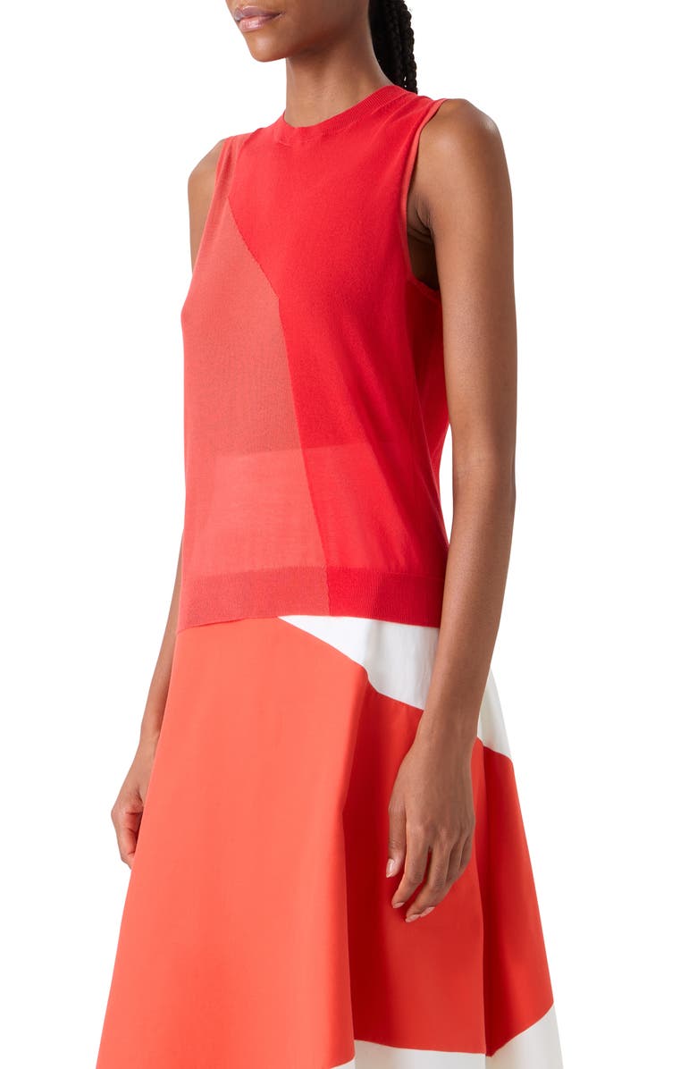 Akris High Plains Colorblock Cotton & Silk Blend Sweater Tank, Alternate, color, Vermillion