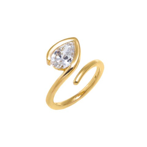 Lab Grown Diamond Pear Bezel Wrap Pinky Ring 14K