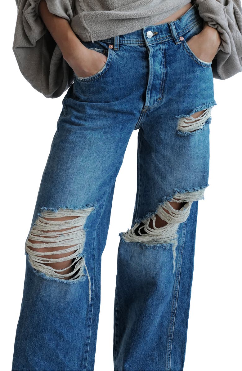 Free People Ollie Extreme Ripped Wide Leg Jeans, Alternate, color,