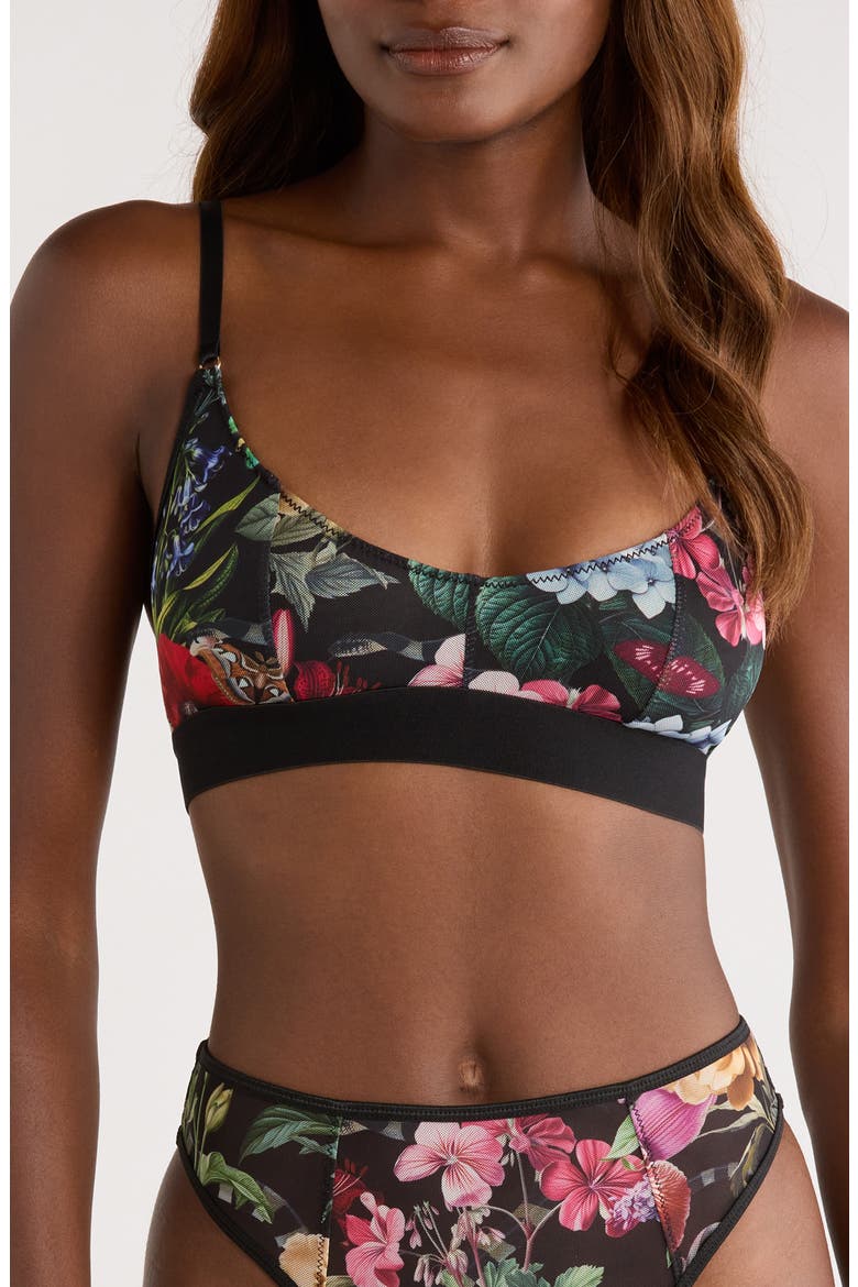 Floral Print Mesh Scoop Bralette, Main, color, GARDEN OF EDEN