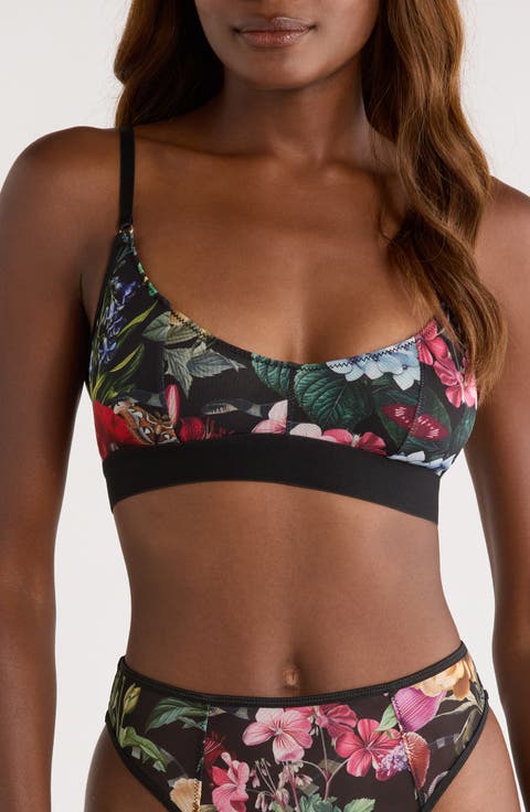Floral Print Mesh Scoop Bralette