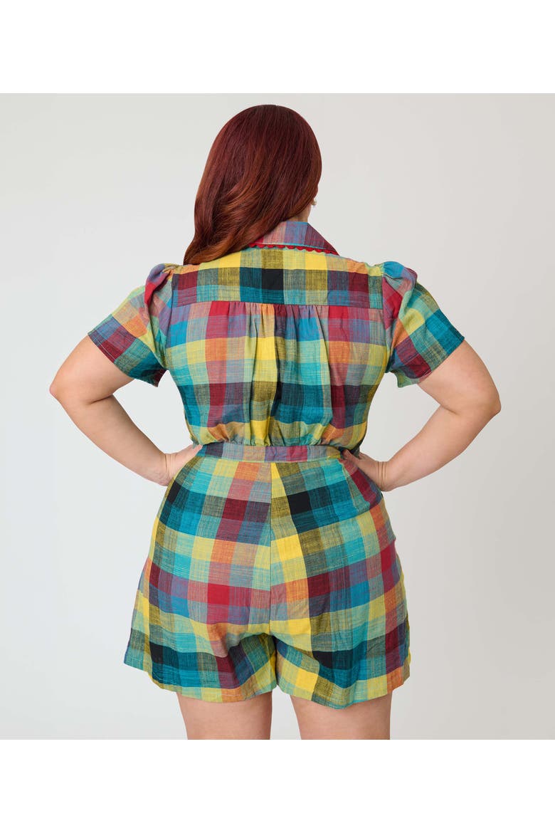 Plus Size Button Front Romper, Alternate, color, Madras Plaid Print