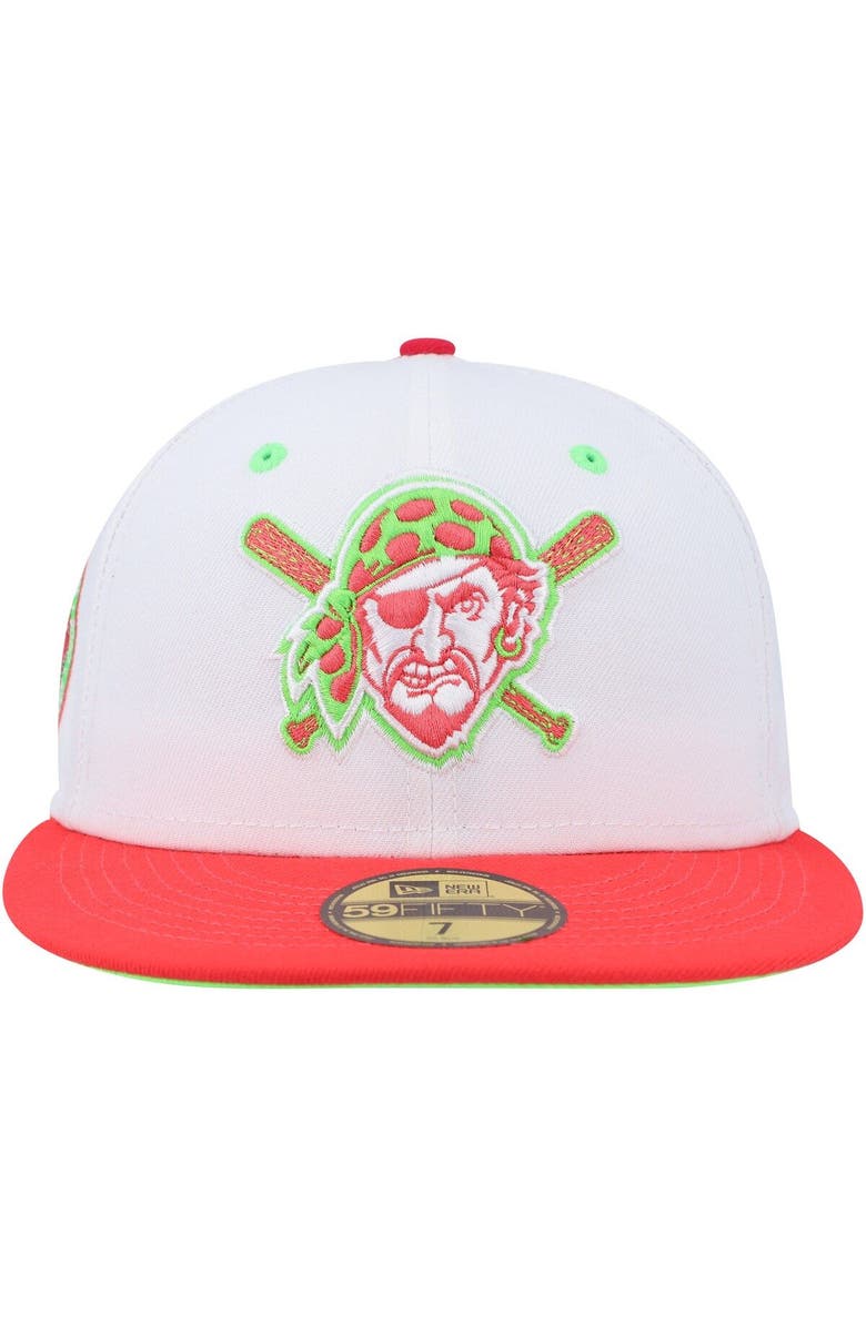 New Era Men's New Era White/Coral Pittsburgh Pirates Three Rivers Stadium 30th Anniversary Strawberry Lolli 59FIFTY Fitted Hat, Alternate, color,