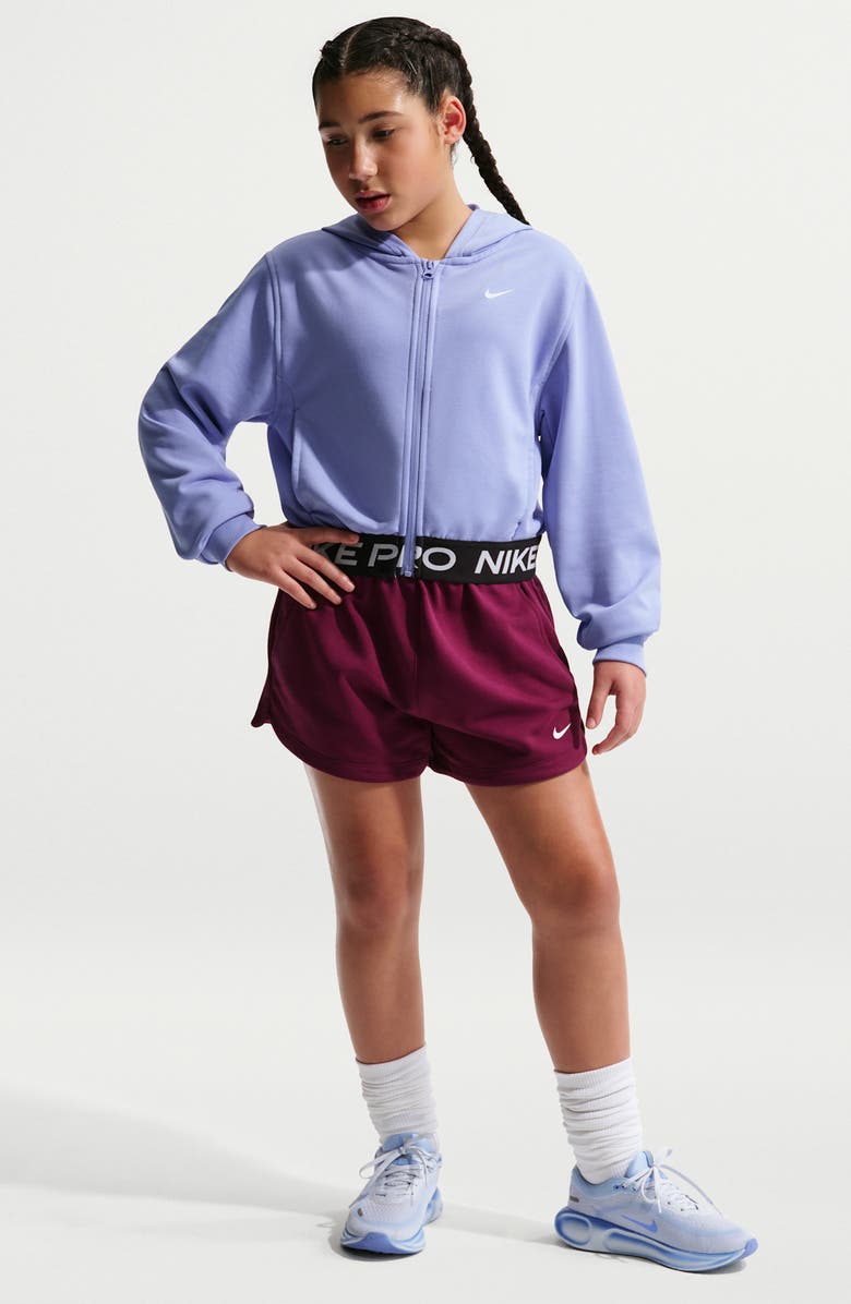 Nike Kids' Pro Fit Dri-FIT Full Zip Hoodie, Main, color, Light Thistle/ Black/ White