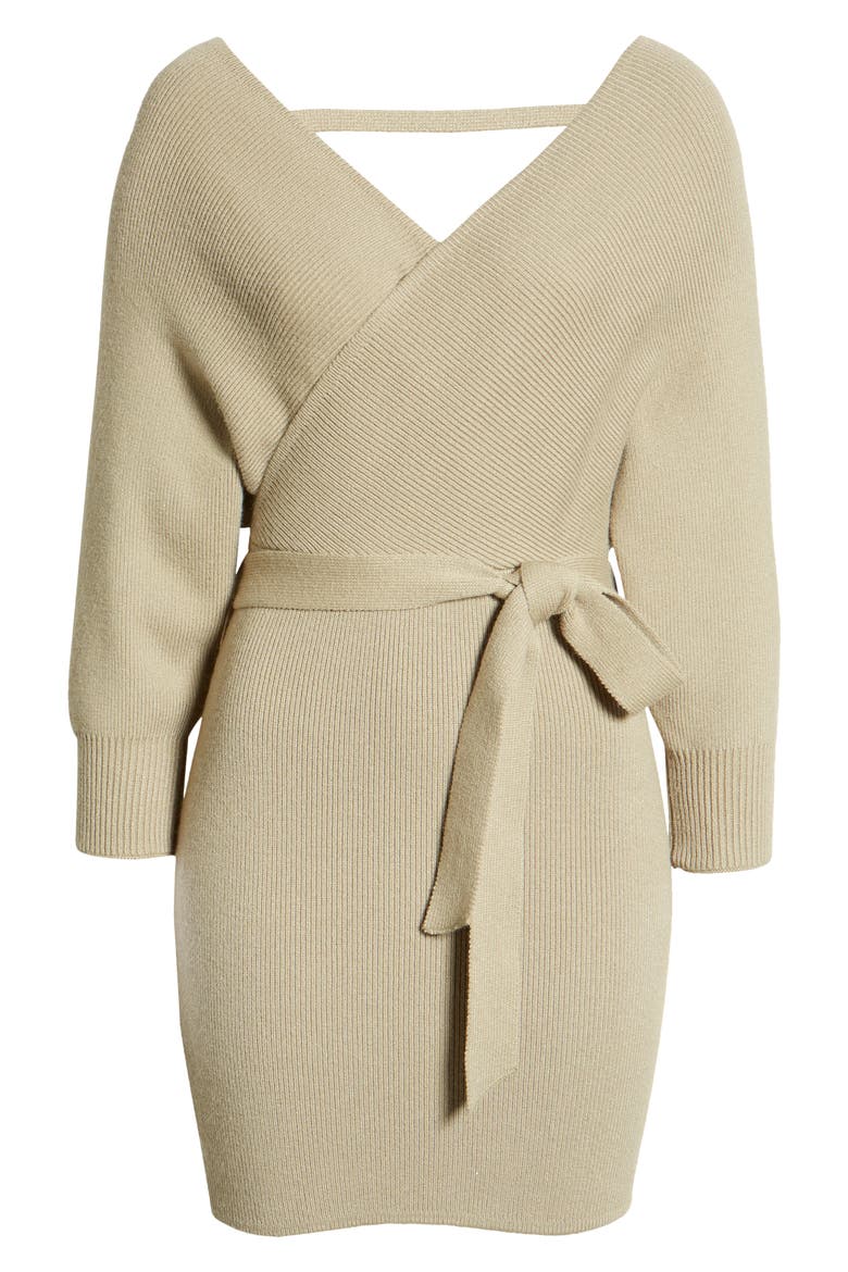 Rib Surplice Long Sleeve Dress, Alternate, color, SAGE GREEN