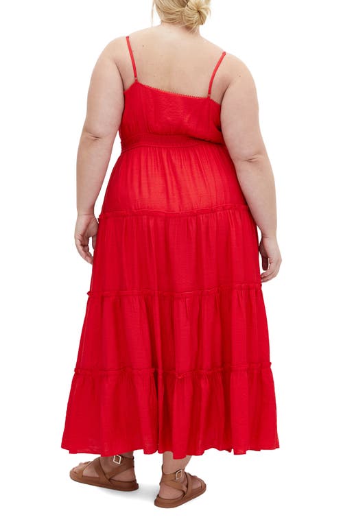 Shop City Chic Aiza Tiered Tie Front Sleeveless Maxi Dress In Cherry