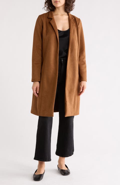 Faux Suede Longline Coat