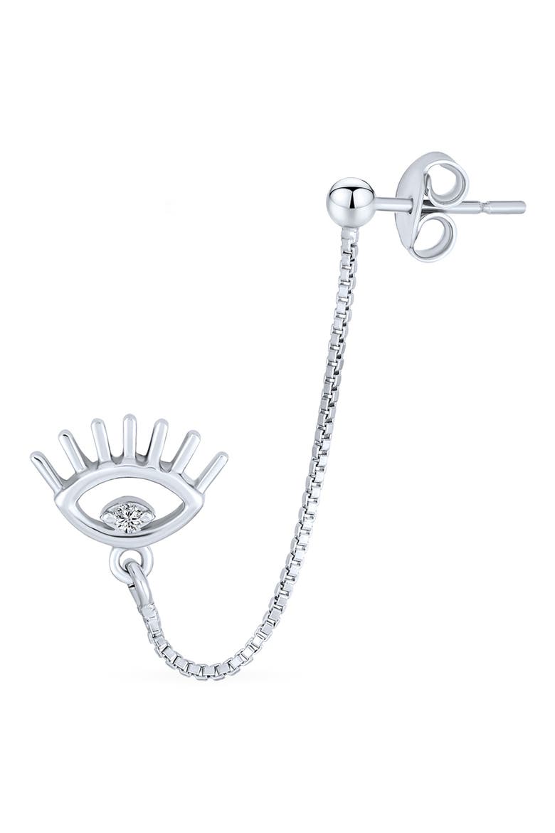Sterling Silver CZ Draped Double Piercing Earring, Alternate, color, SILVER