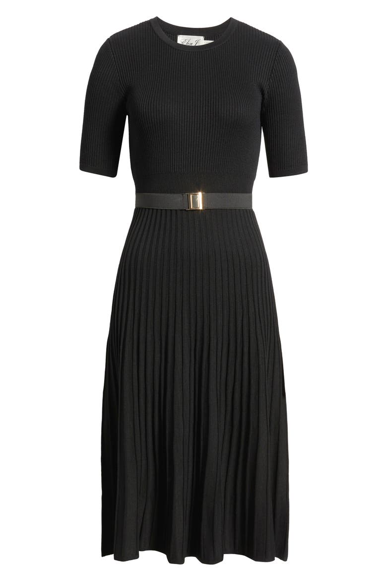 Belted Fit & Flare Sweater Dress, Alternate, color, BLACK
