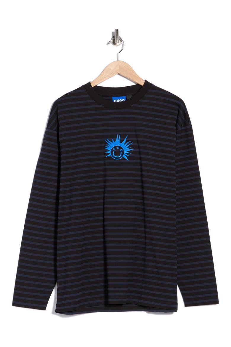 Striped Graphic Long Sleeve T-Shirt, Alternate, color, BLACK