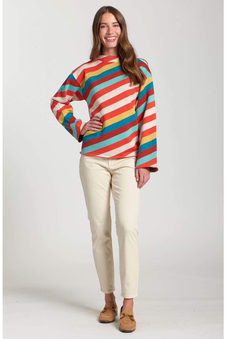 Diagonal Stripe Funnel Neck Sweater, Alternate, color, TERRACOTTA MULTI