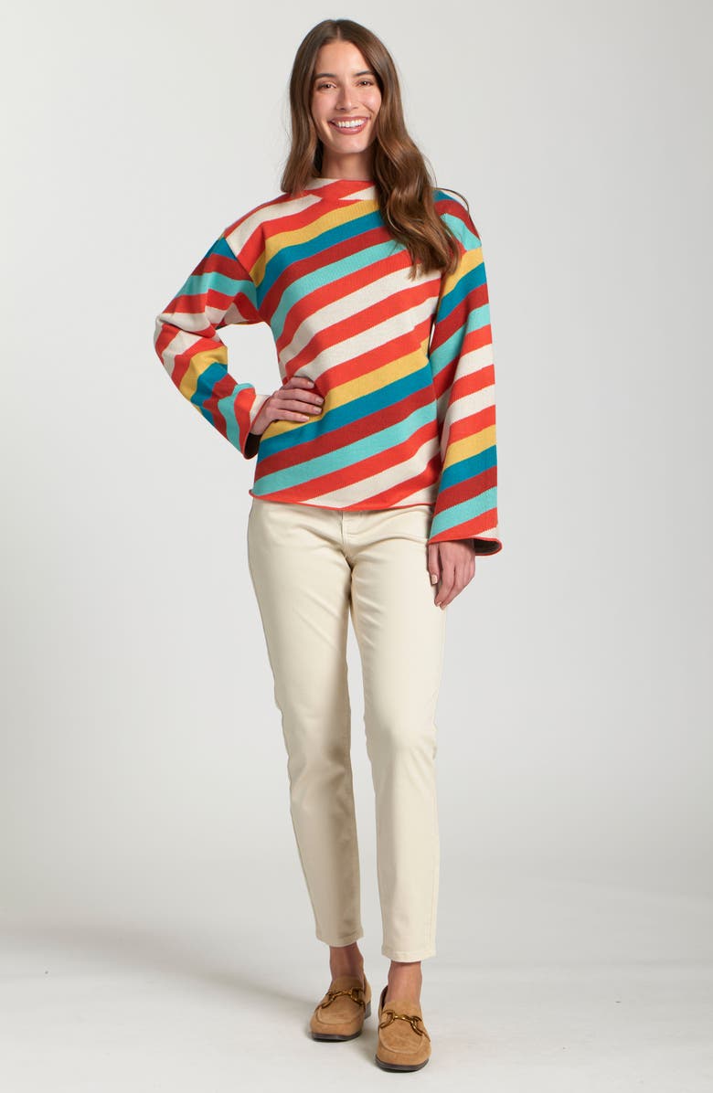 APNY Diagonal Stripe Funnel Neck Sweater, Alternate, color, Terracotta Multi
