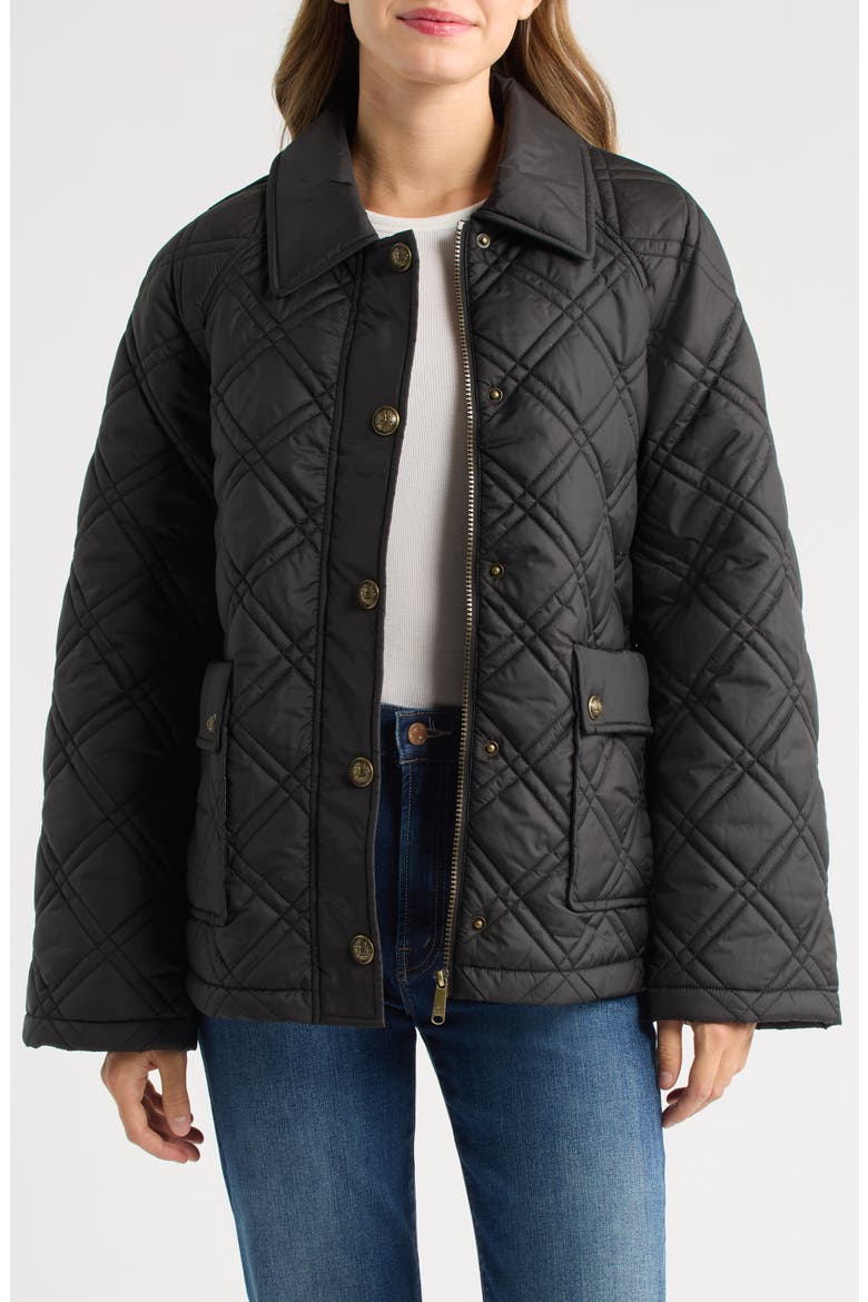 Crest Quilted Snap Jacket, Main, color, BLACK