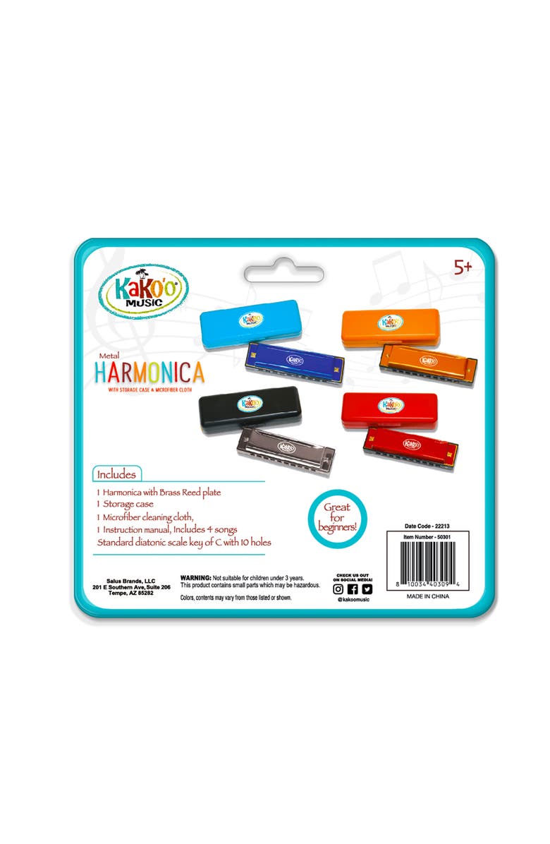 KaKo'o Music Classic Metal Harmonica Blue 4 Inch Harmonica With Storage Case, Alternate, color, 