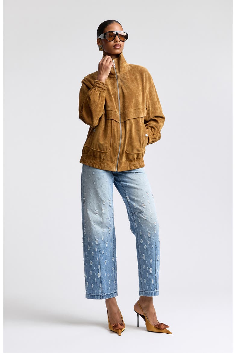 Oversize Suede Zip Jacket, Alternate, color, WHISKEY