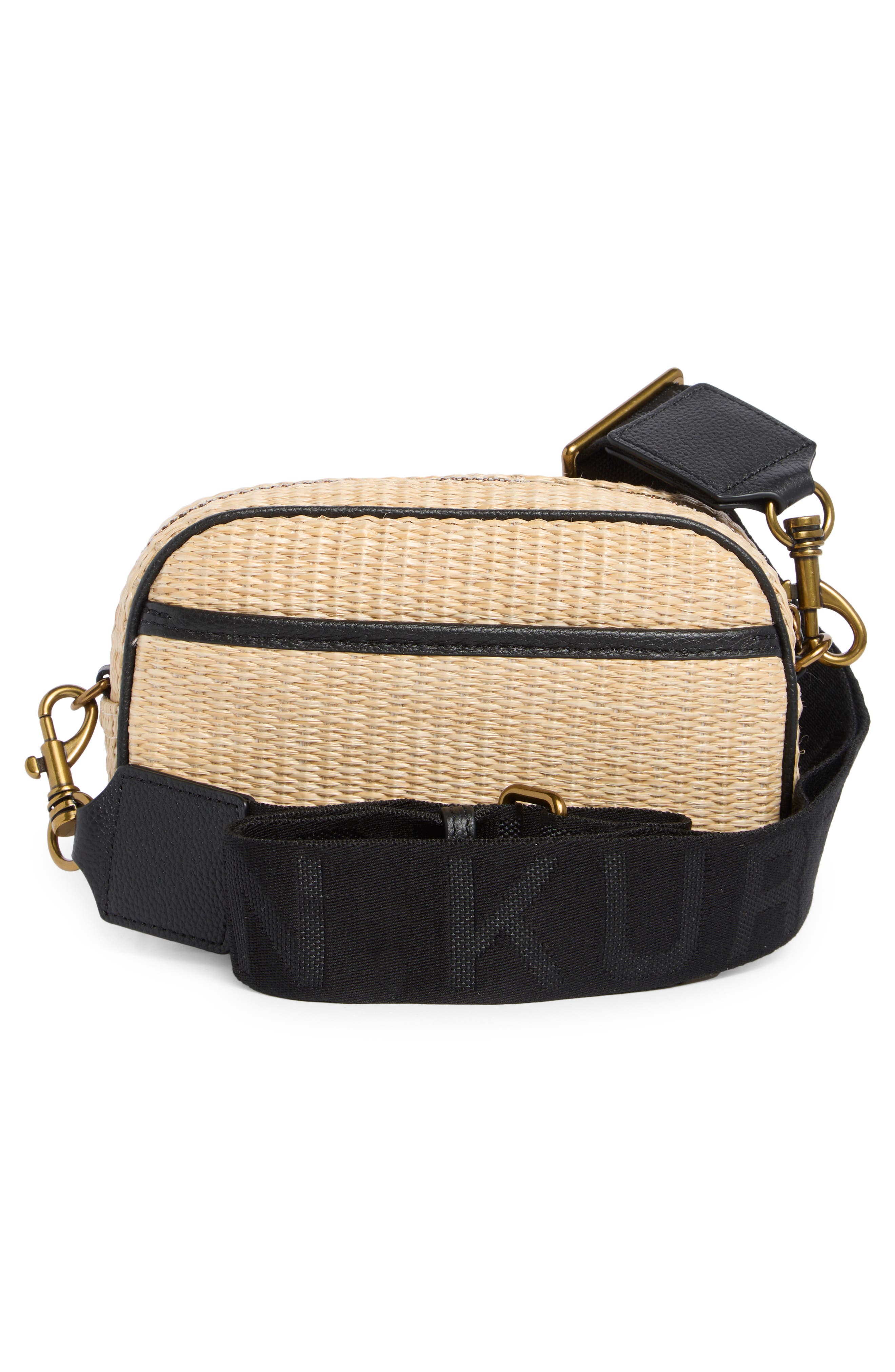 Kurt Geiger London Chiswick Raffia Camera Bag, Alternate, color, Tan/ Black Combo