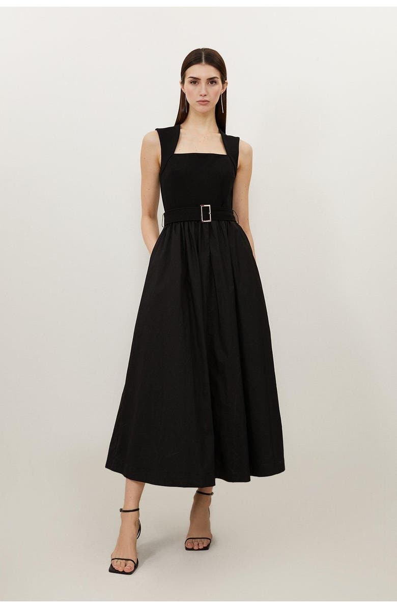 Karen Millen Square Neck Belted Maxi Dress, Main, color, Black