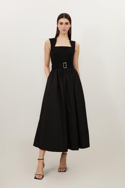 Square Neck Belted Maxi Dress