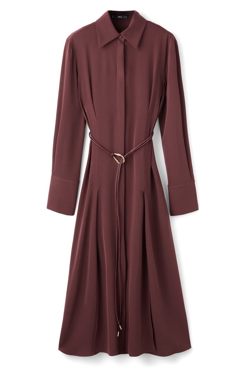 Long Sleeve Belted Shirtdress, Main, color, BURGUNDY
