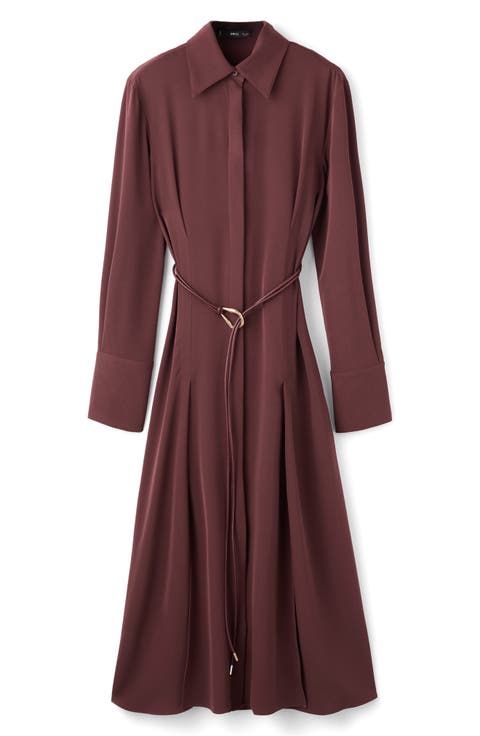 Long Sleeve Belted Shirtdress (Regular & Plus)