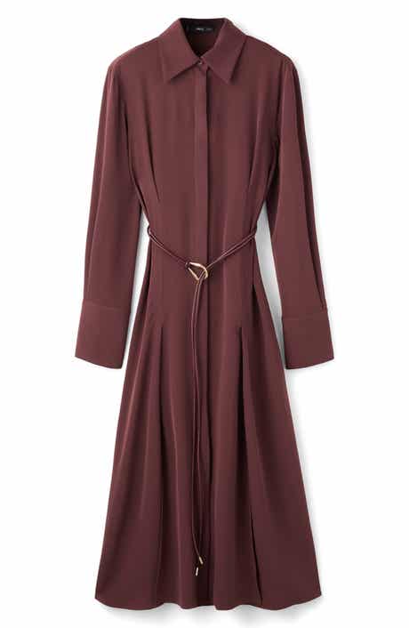 MANGO Long Sleeve Belted Shirtdress