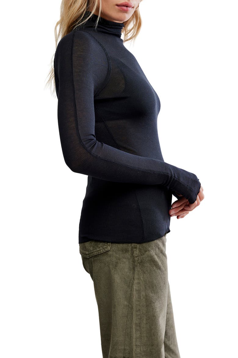 Close to Home Rib Turtleneck Top, Alternate, color, BLACK