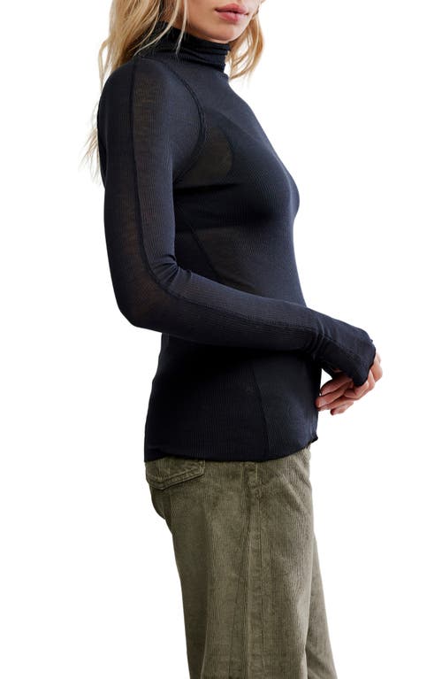 Free People Close To Home Rib Turtleneck Top In Blue