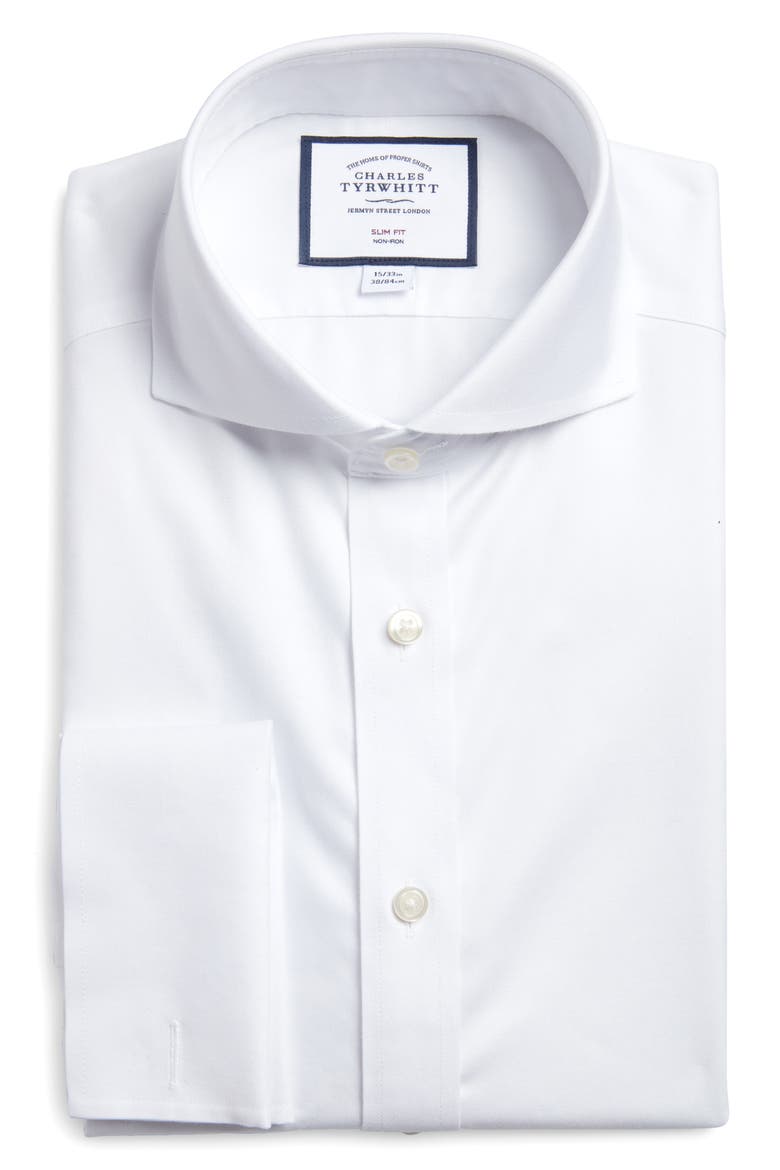 Non-Iron Twill Extreme Cutaway Slim Fit Double Cuff, Alternate, color, WHITE
