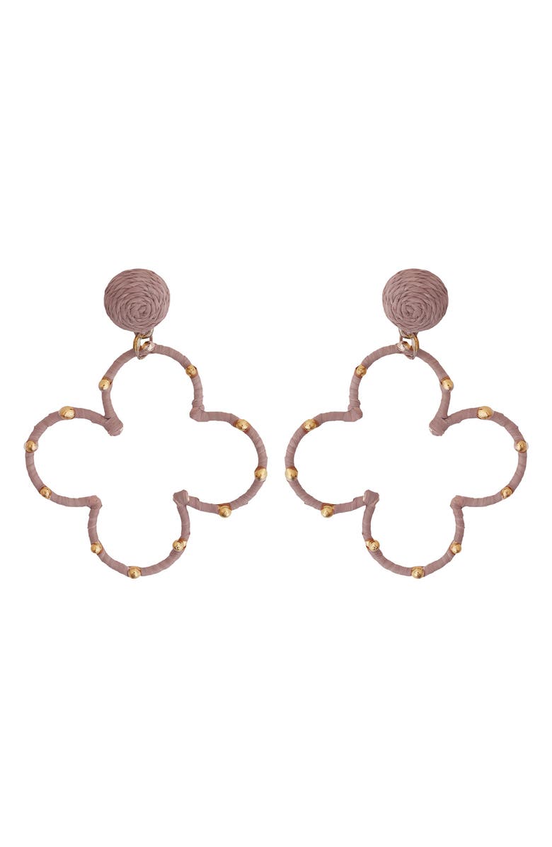 Panacea Raffia Wrapped Clover Drop Earrings, Main, color, Pink