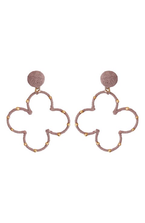 Raffia Wrapped Clover Drop Earrings