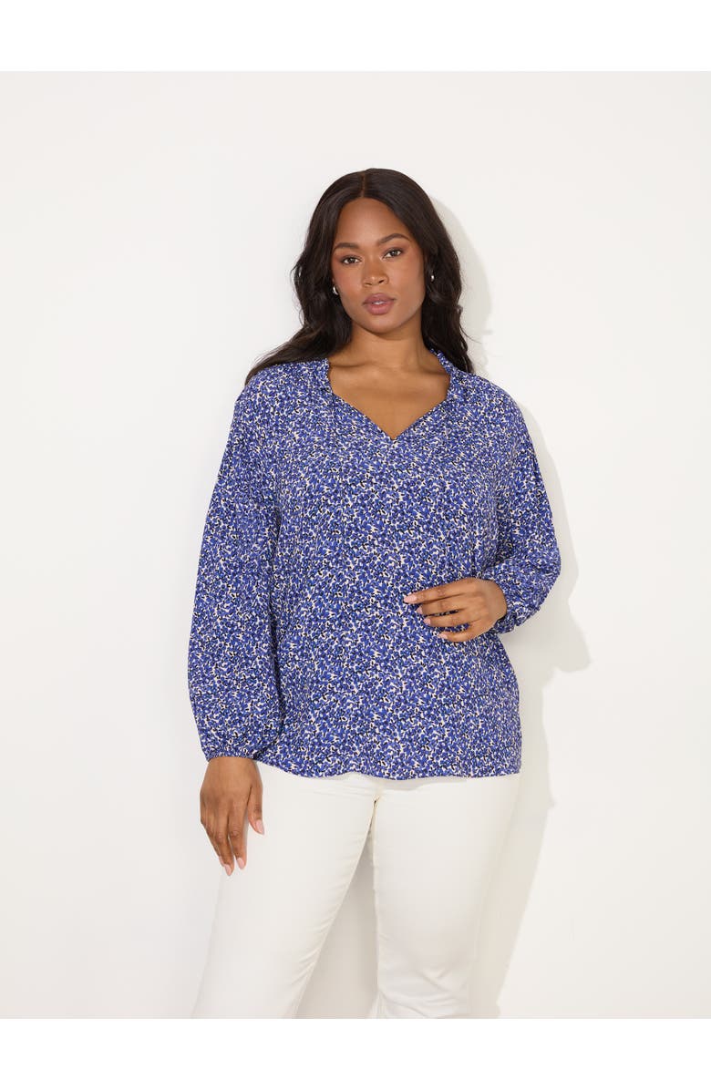 Live Unlimited Ditsy Shirred Raglan Sleeve Blouse, Main, color, Blue Print