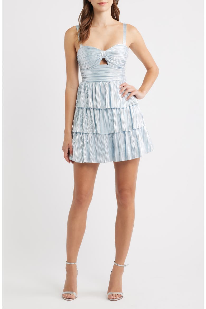 Triple Tier Pleated Minidress, Main, color, LIGHT BLUE
