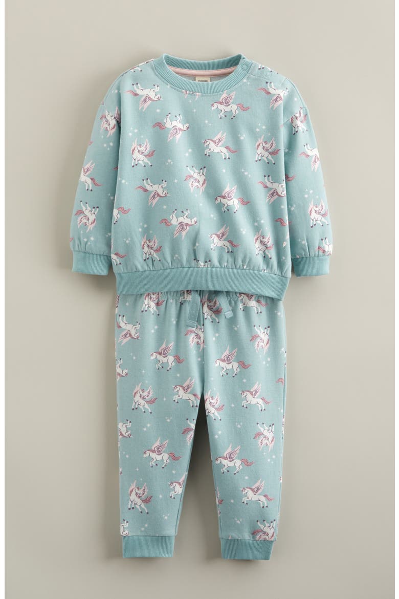 Print Fleece Sweatshirt & Joggers Set, Main, color, TEAL AQUIFER PEGASUS DASH