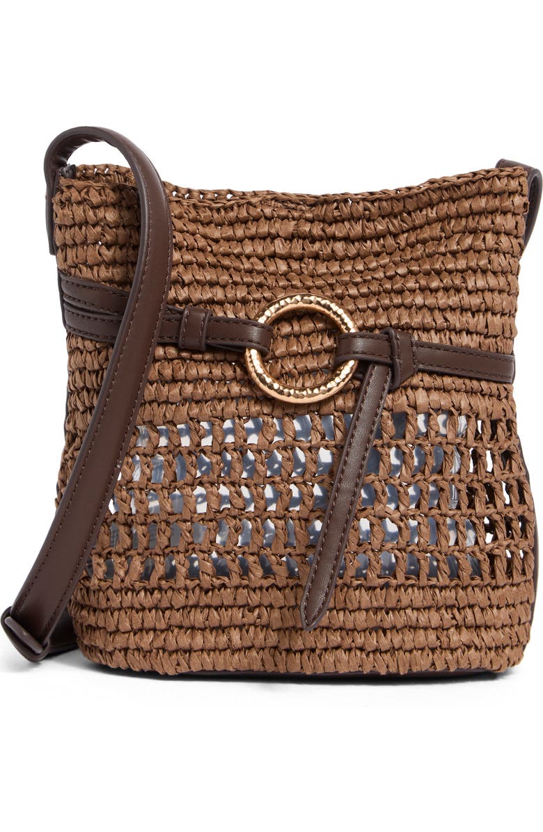 Sam Edelman Bexy Raffia Woven Crossbody Bag, Main, color, Brown