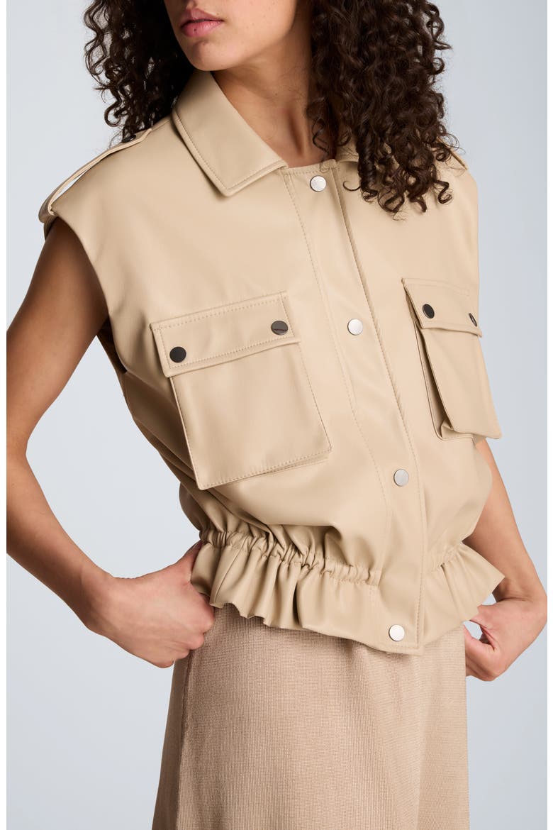 Snap Front Drawcord Waist Faux Leather Jacket, Alternate, color, TIMELESS TAUPE