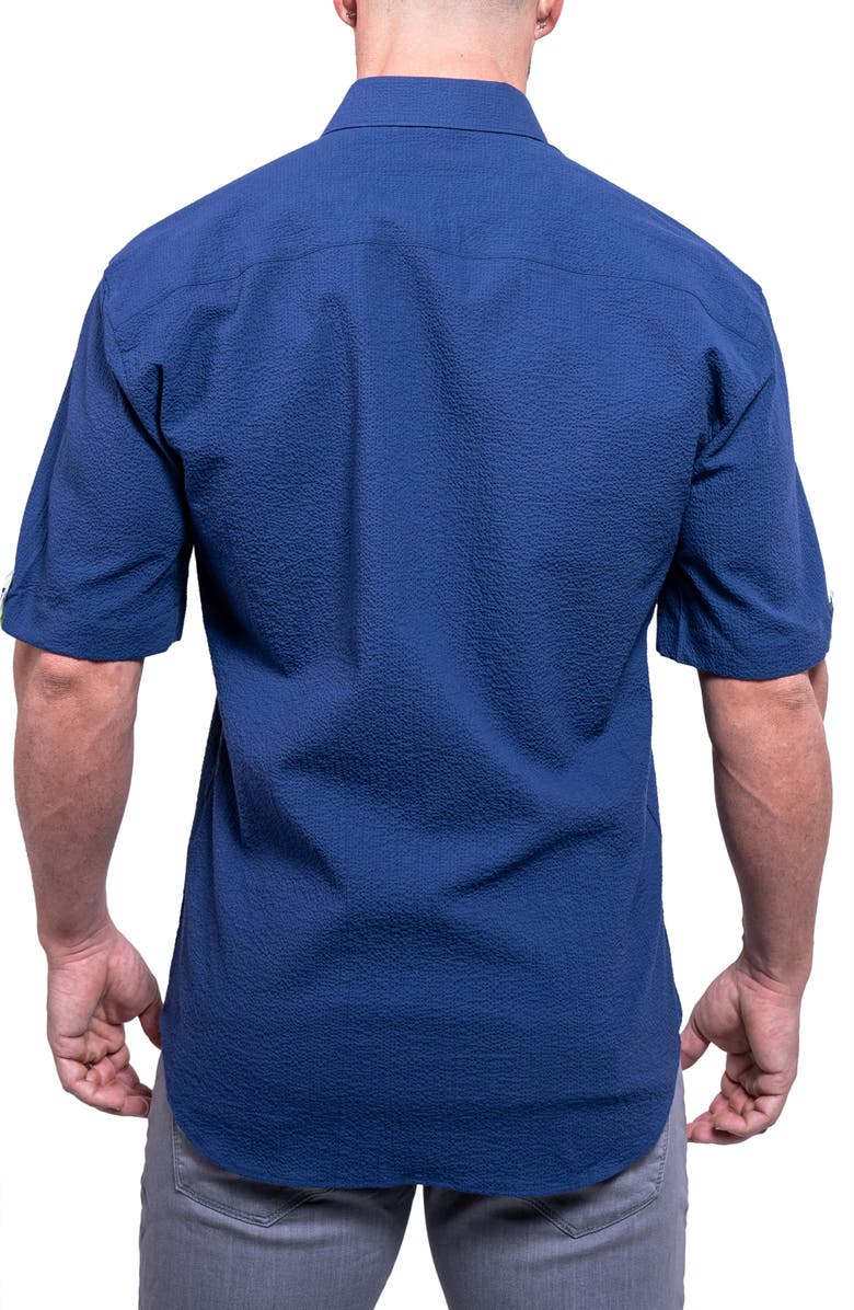 Maceoo Galileo Aristocrat Luxe Stretch Cotton Seersucker Short Sleeve Button-Up Shirt, Alternate, color, Blue
