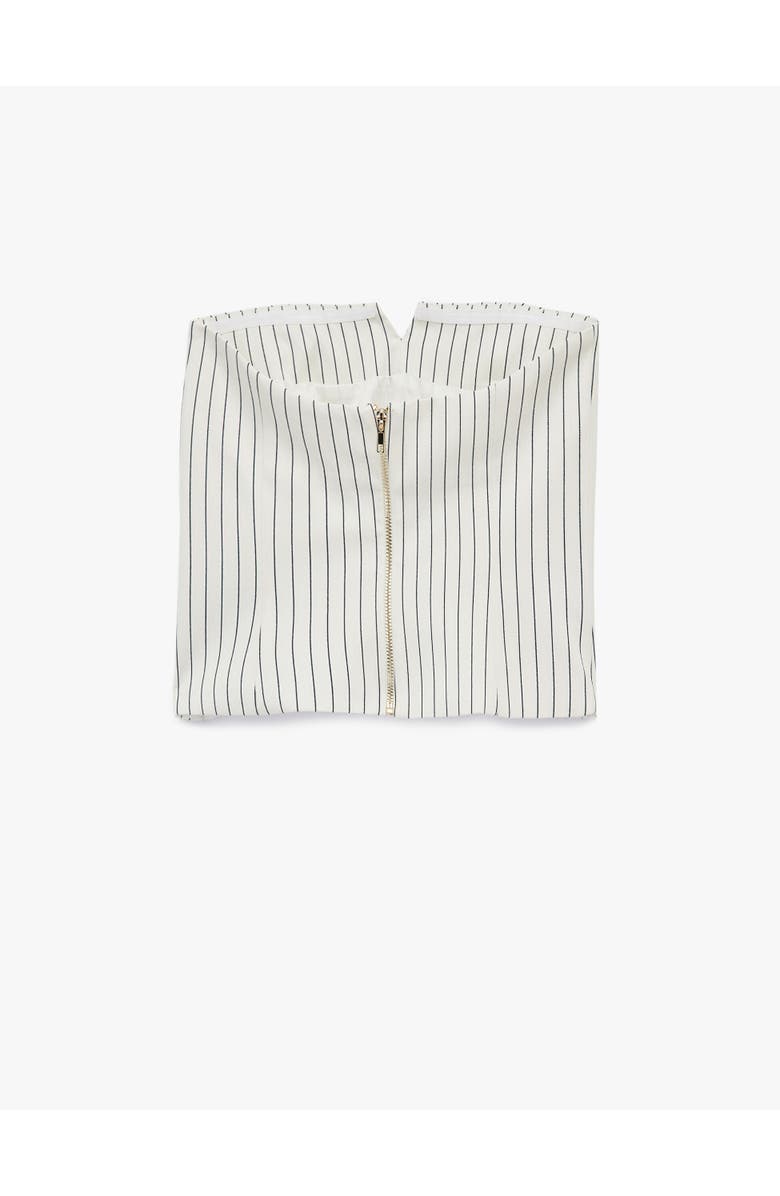 Koton Striped Strapless Silk Blend Corset Top, Alternate, color, White Stripe