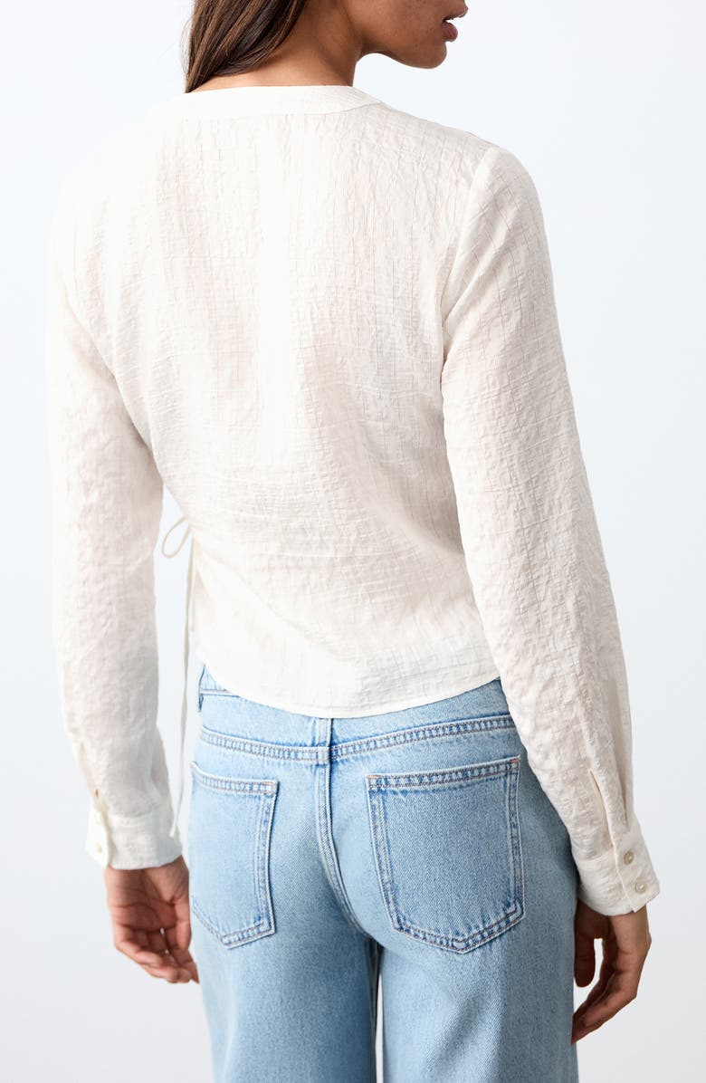 MANGO TEEN Long Sleeve Wrap Front Top, Alternate, color, Off White