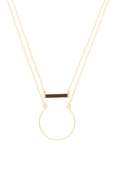 14K Gold Plated Rectangle and Horseshoe Shape Layer Necklace