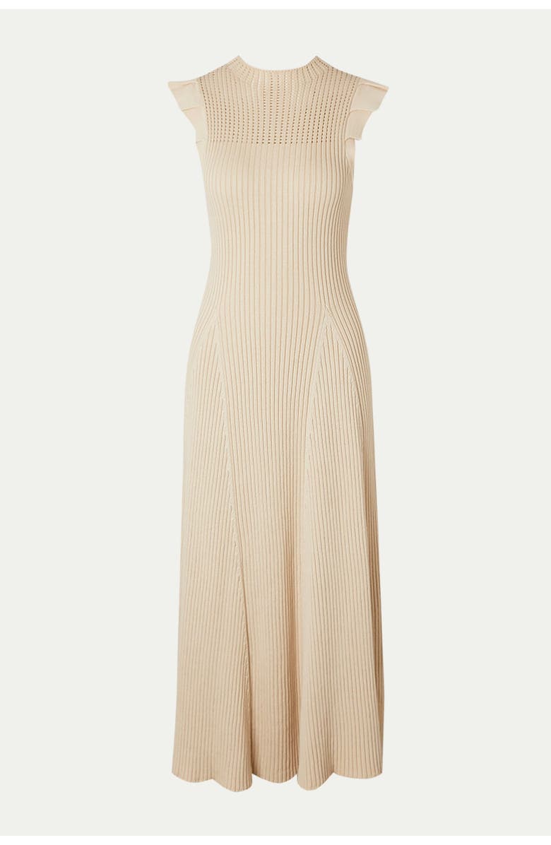 Karen Millen Pointelle Frill Sleeve Knit Midi Dress, Alternate, color, Cream