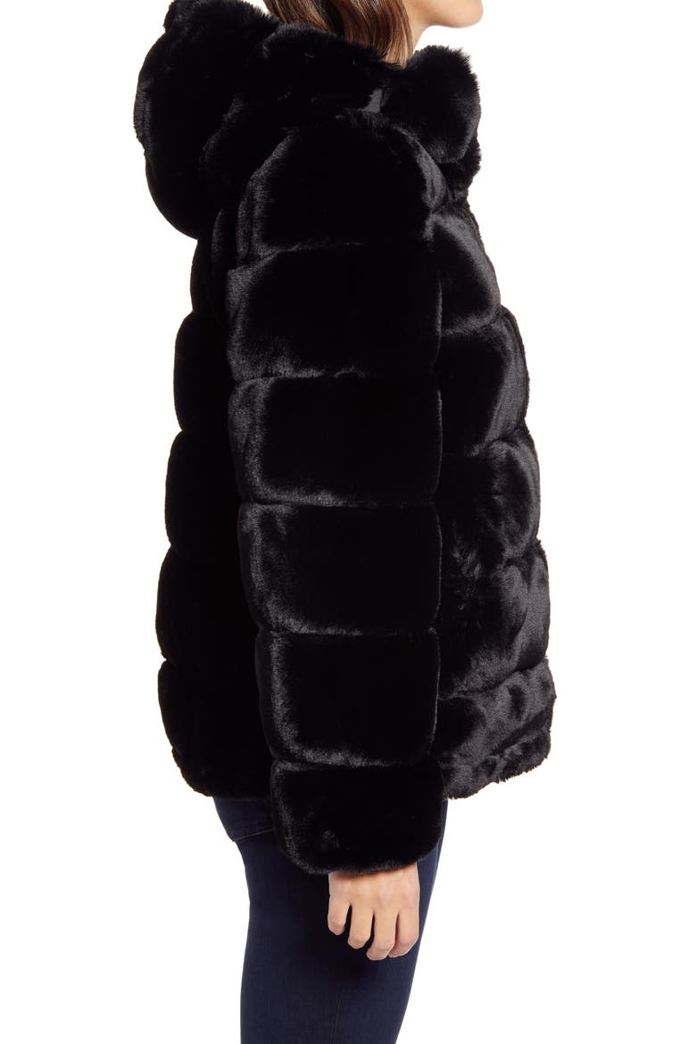 Hooded Faux Fur Coat, Alternate, color, BLACK