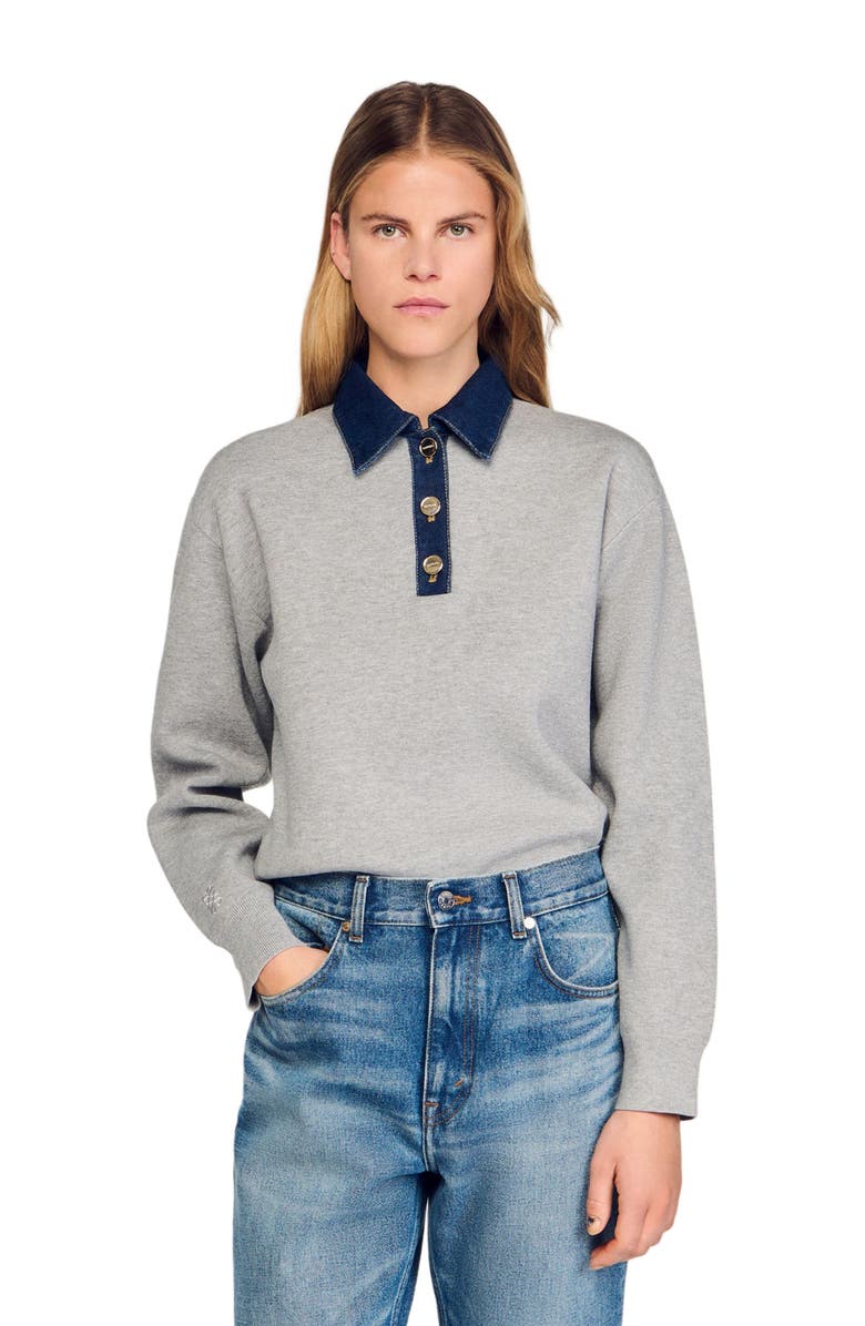 SANDRO Sweater with denim collar, Alternate, color,