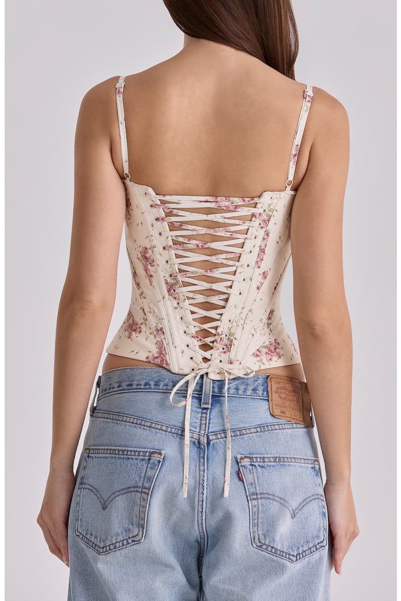 Cadie Stretch Cotton Corset Top, Alternate, color, IVORY VINTAGE ROSE PRINT