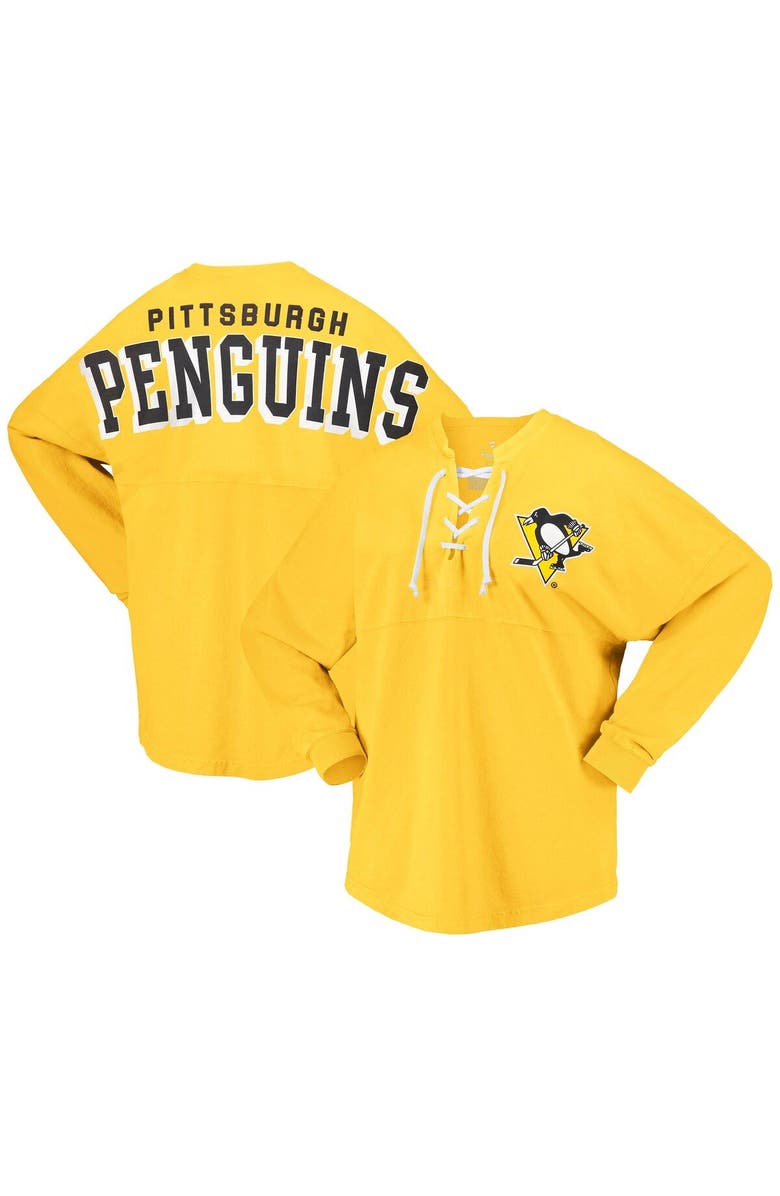 FANATICS Women's Fanatics Branded Gold Pittsburgh Penguins Spirit Lace-Up V-Neck Long Sleeve Jersey T-Shirt, Main, color, 
